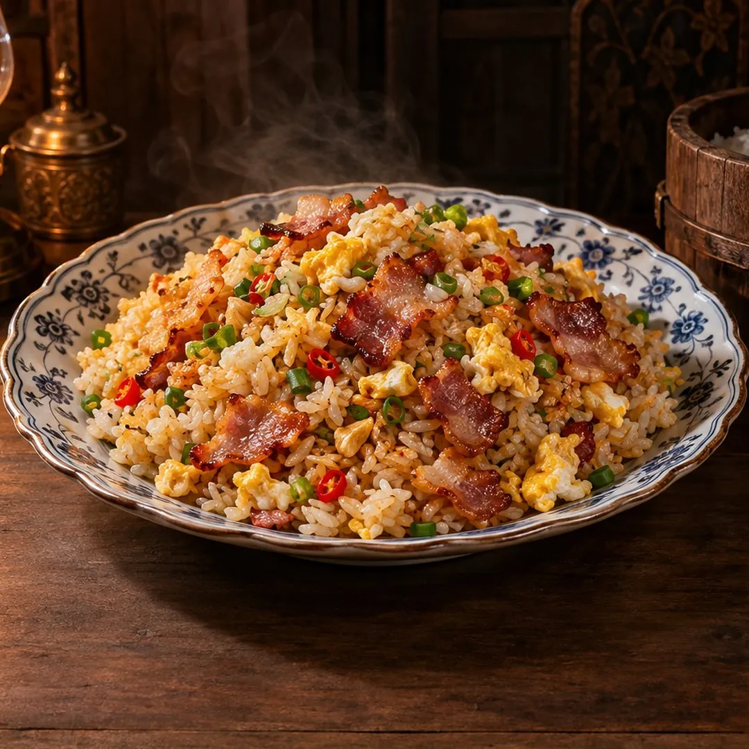 ข้าวผัดพริกกระเทียมเบคอน อาหารภูเก็ต