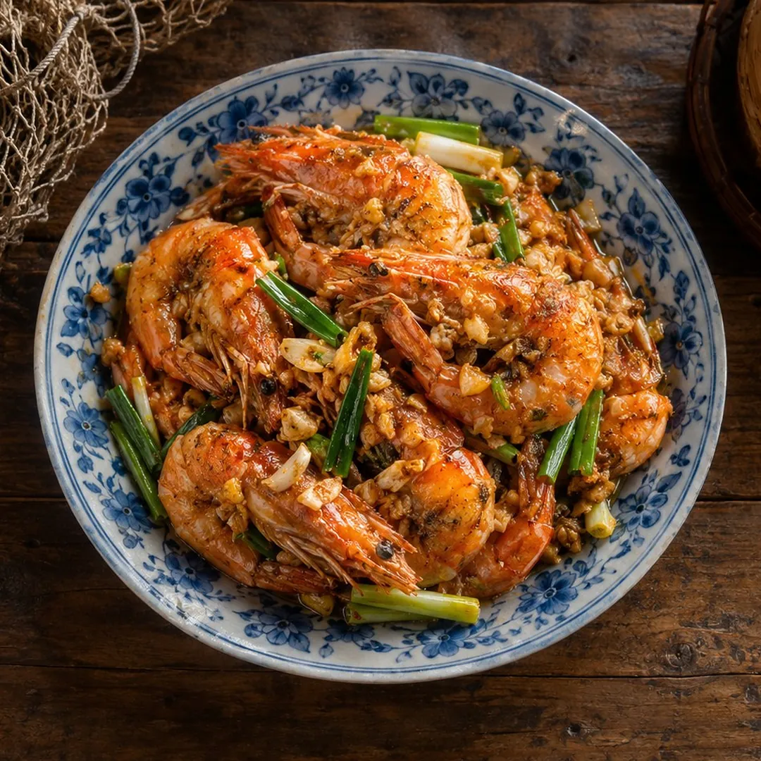 กุ้งกระเทียมผัดมันกุ้ง อาหารภูเก็ต