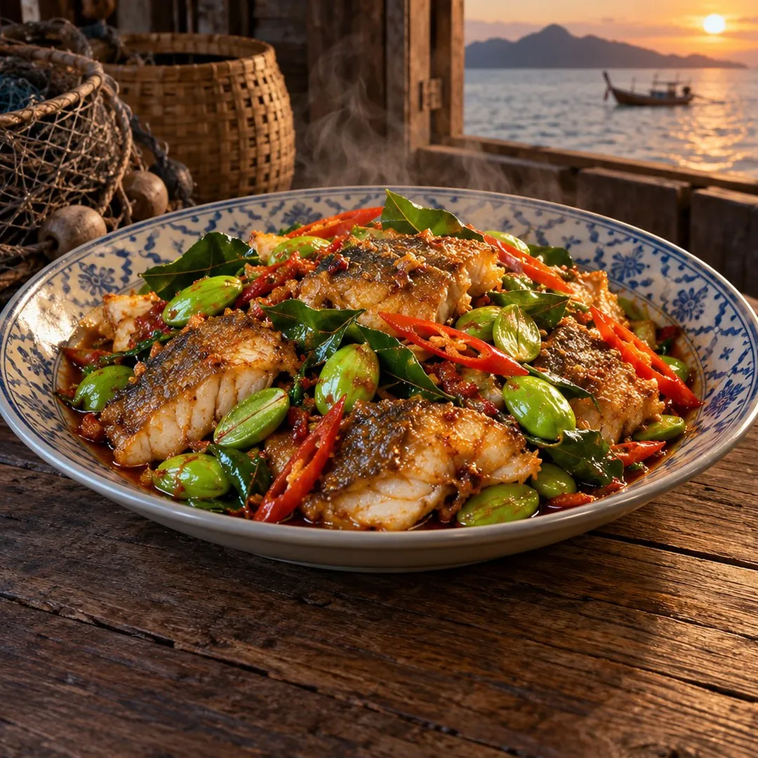 ผัดเผ็ดปลากะพงสะตอ อาหารภูเก็ต