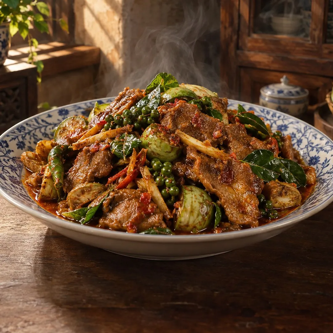 ผัดเผ็ดหมูป่าพริกไทยอ่อน อาหารภูเก็ต