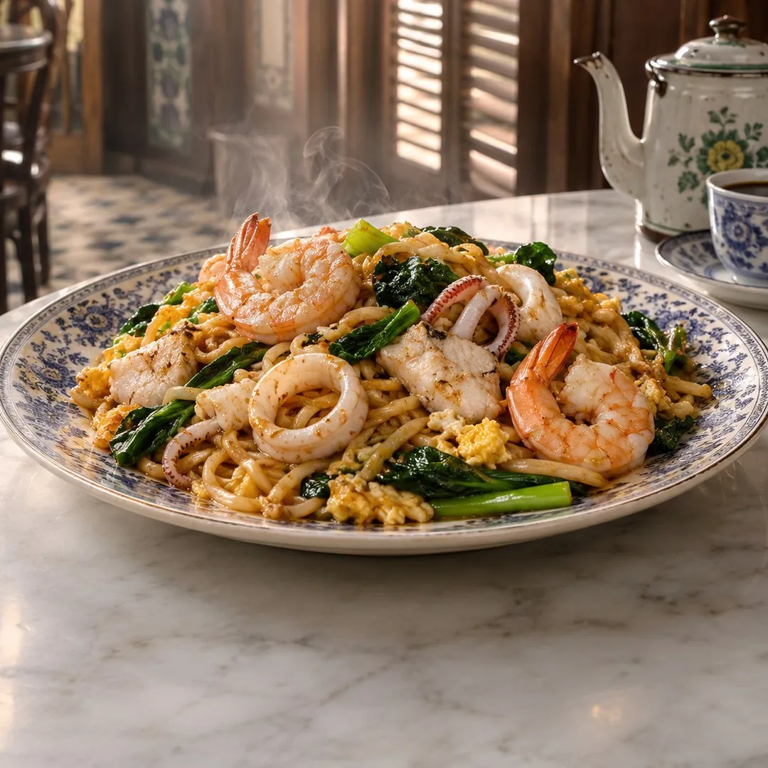 หมี่ฮกเกี้ยนผัดแห้งซีฟู้ด อาหารภูเก็ต