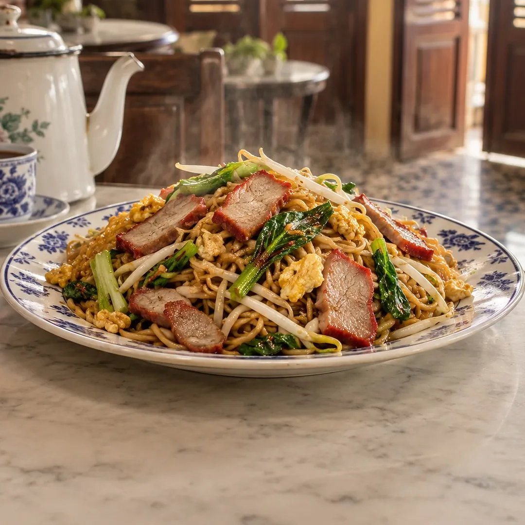 หมี่ฮกเกี้ยนผัดหมูแดง อาหารภูเก็ต