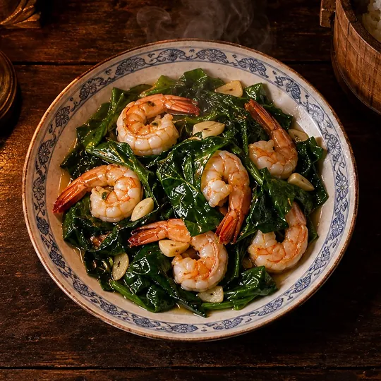 กุ้งผัดใบเหลียง