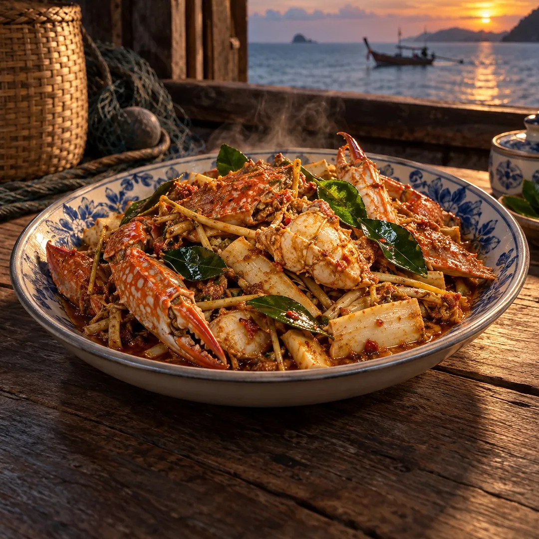 ผัดเผ็ดปูม้ายอดมะพร้าว อาหารภูเก็ต