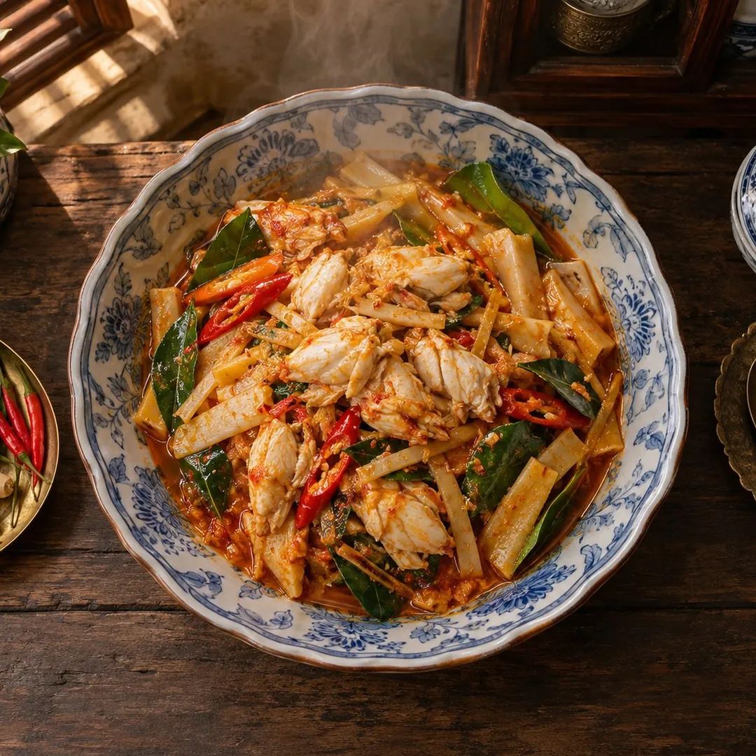 ผัดเผ็ดเนื้อปูยอดมะพร้าว อาหารภูเก็ต