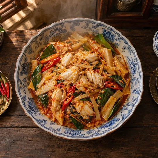 ผัดเผ็ดเนื้อปูยอดมะพร้าว