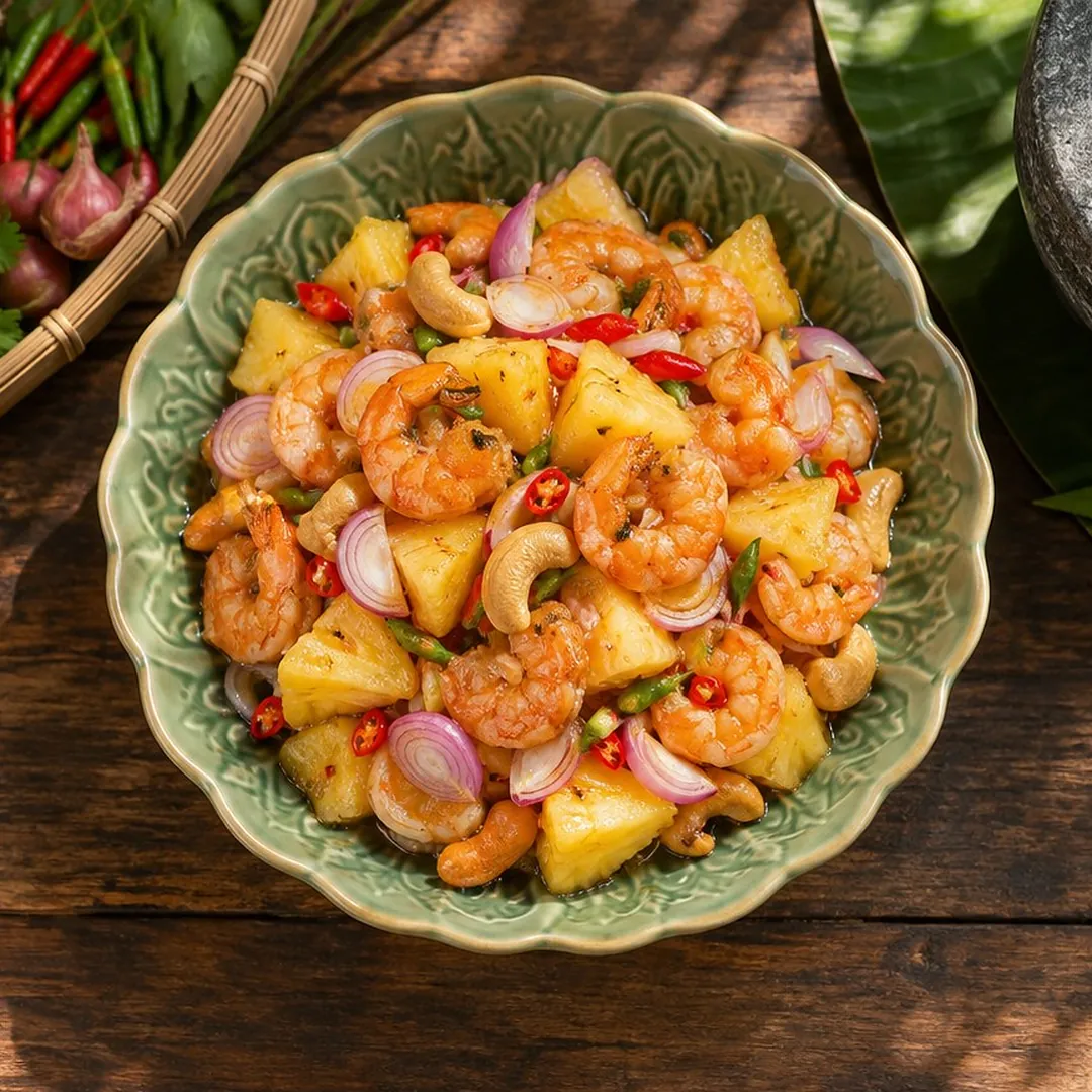 ยำกุ้งเสียบสับปะรดภูเก็ต อาหารภูเก็ต