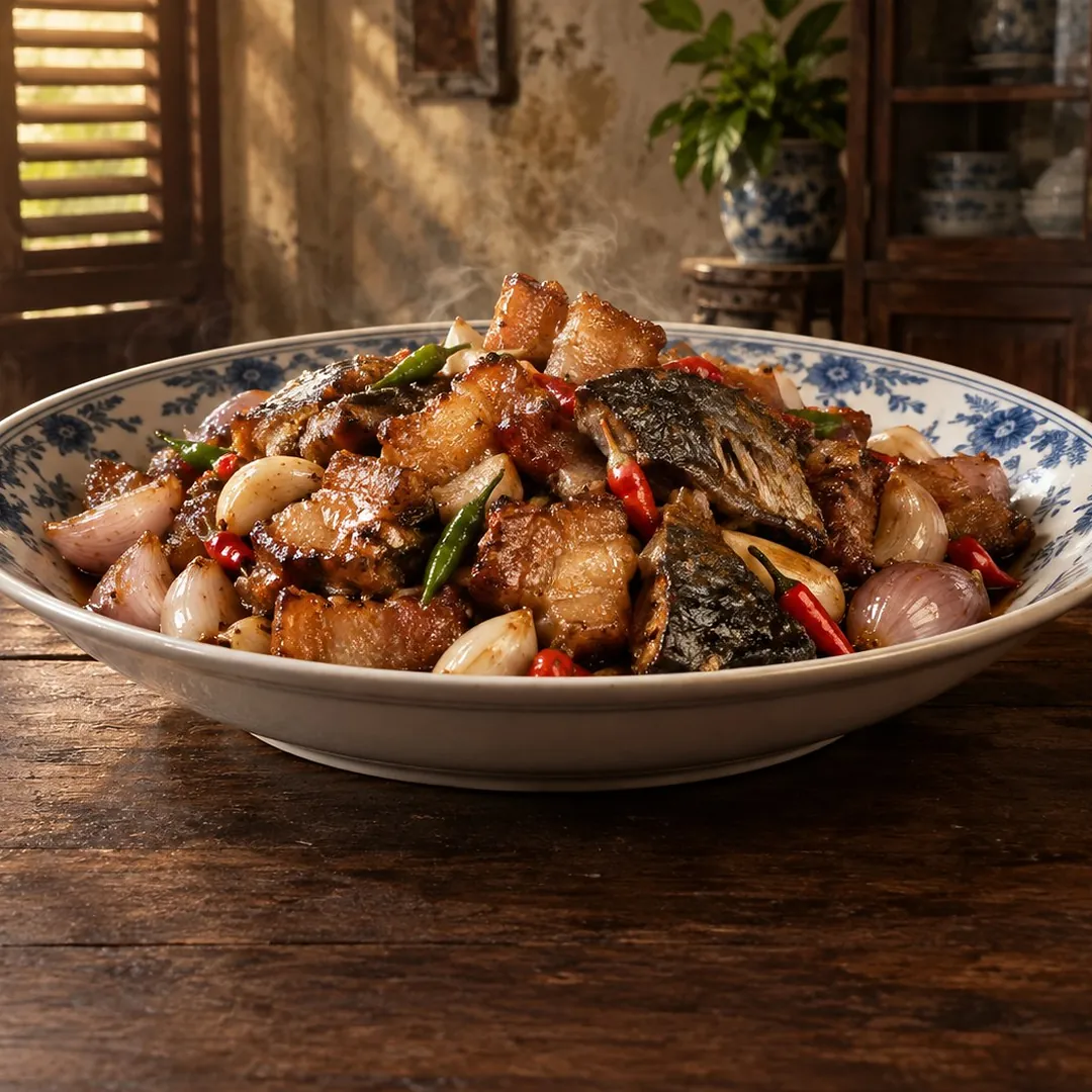ปลาอินทรีเค็มผัดหมูสามชั้น อาหารภูเก็ต