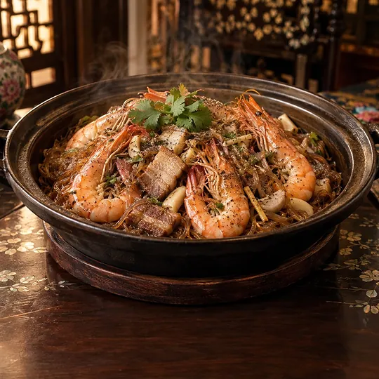กุ้งอบวุ้นเส้นพริกไทยดำ
