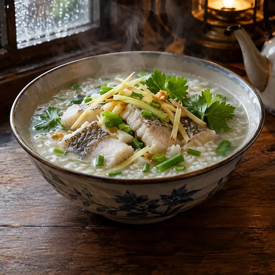 ข้าวต้มปลาเก๋าขิงสด