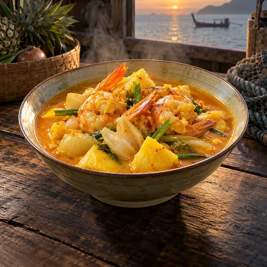 แกงส้มกุ้งสับปะรดกับออดิบ