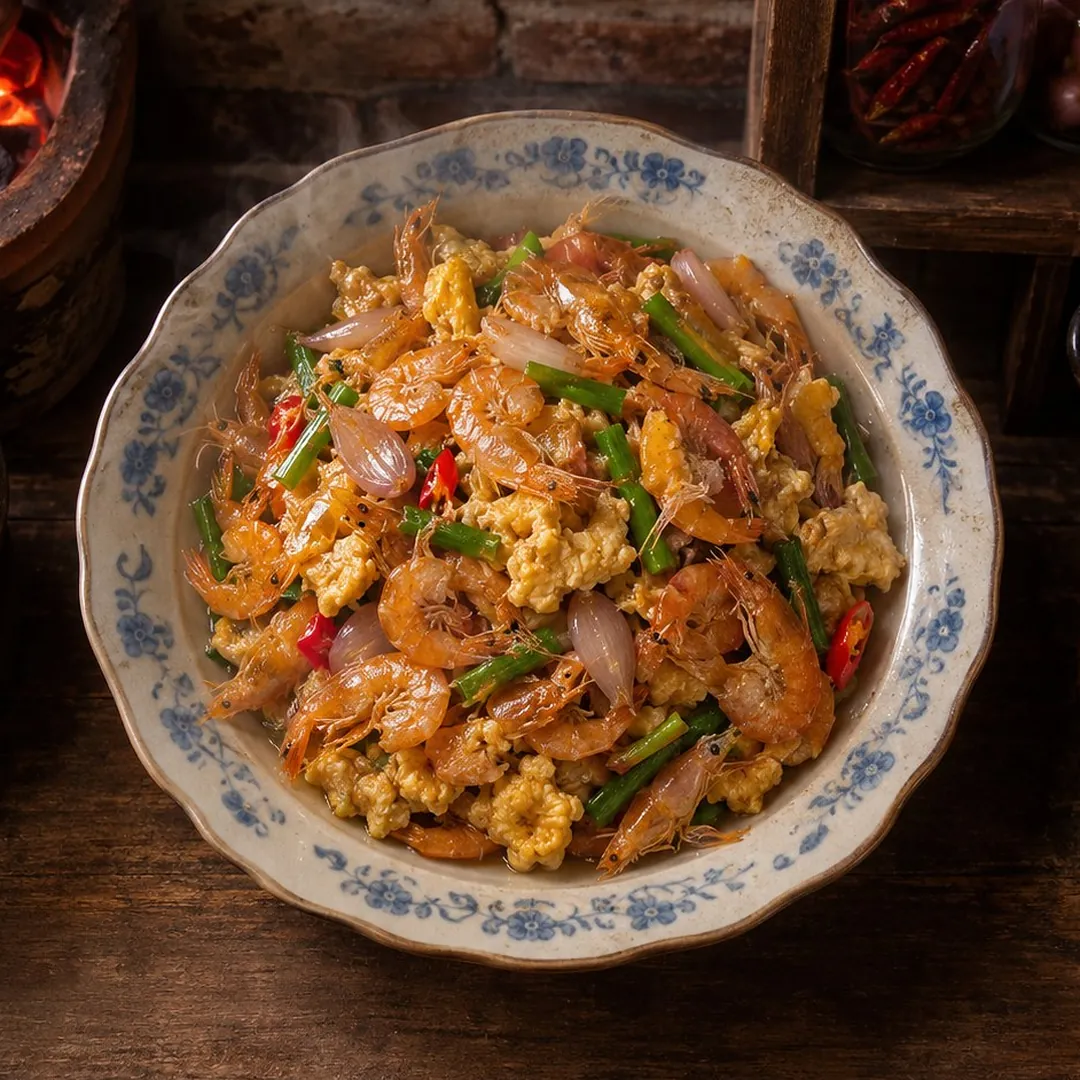 กุ้งเสียบผัดไข่ อาหารภูเก็ต