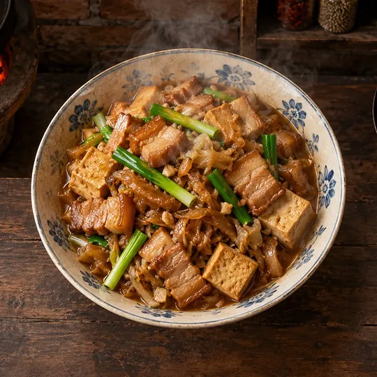 ผัดหัวไชโป๊เต้าหู้หมูสามชั้น