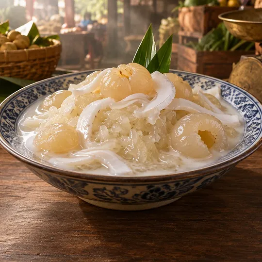 ข้าวเหนียวเปียกลำไยมะพร้าวอ่อน
