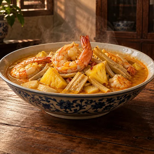แกงส้มกุ้งหยวกกล้วยสับปะรดภูเก็ต