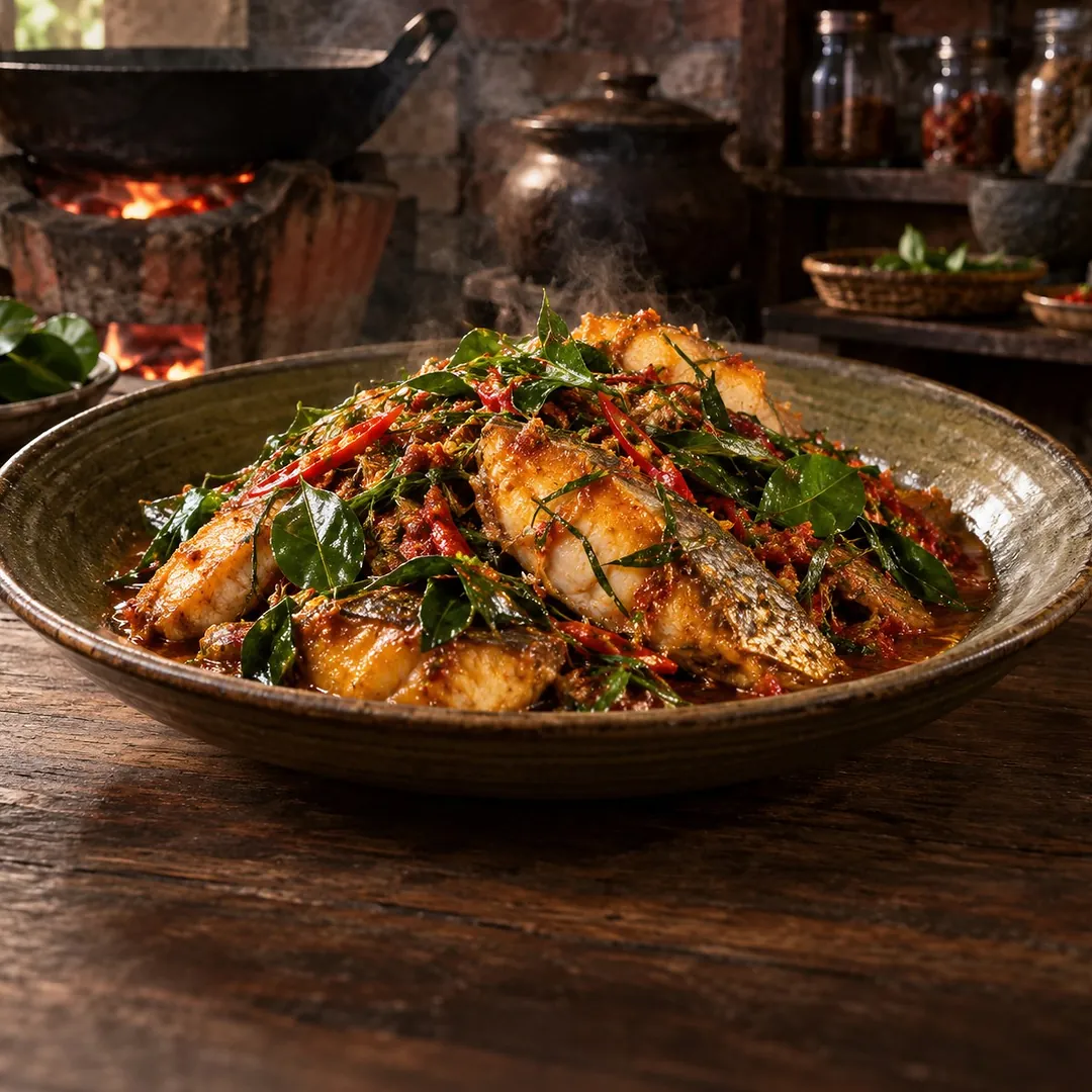 ผัดเผ็ดปลาน้ำดอกไม้ใบยี่หร่า อาหารภูเก็ต