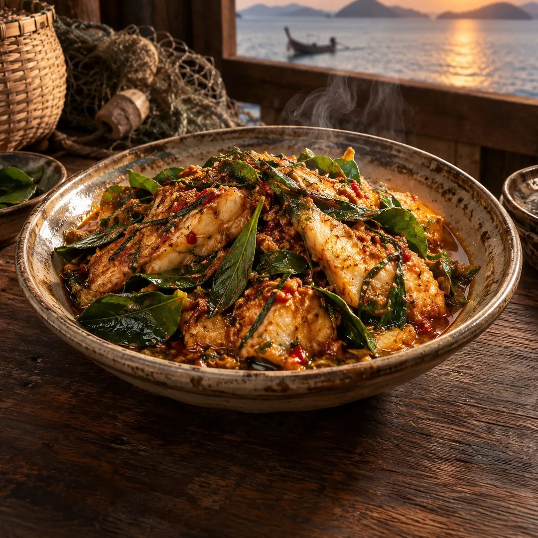 ผัดเผ็ดปลาโฉมงามใบยี่หร่า อาหารภูเก็ต