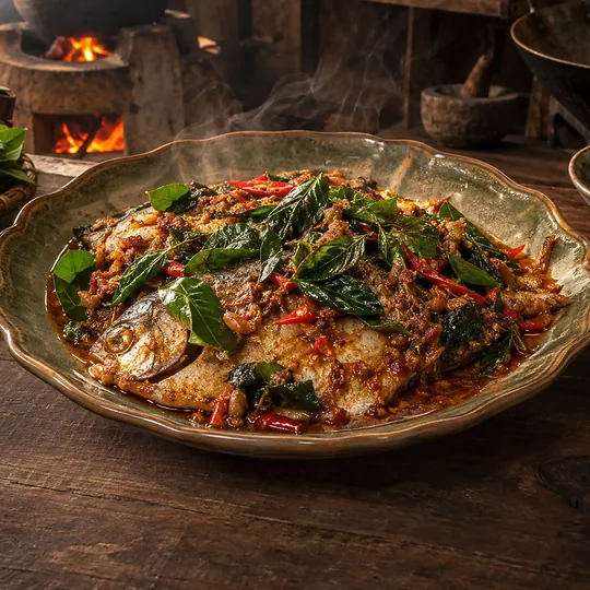 ผัดเผ็ดปลาจะละเม็ดใบยี่หร่า
