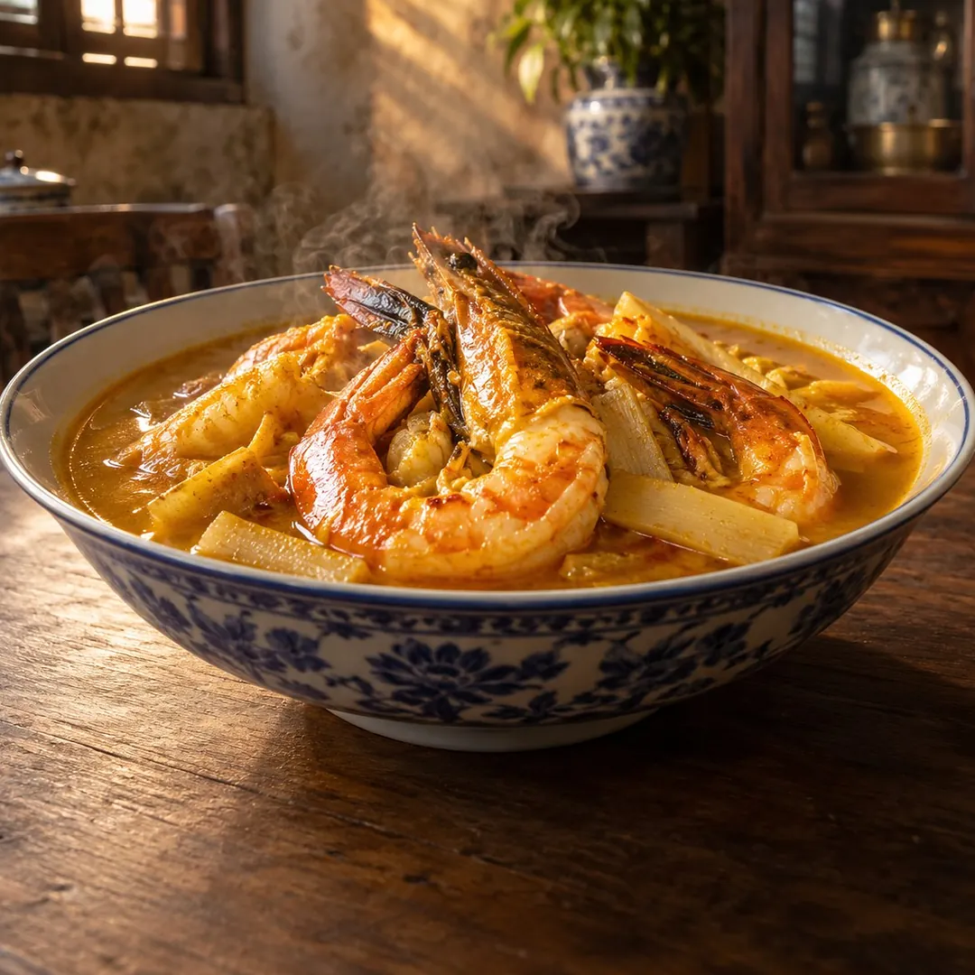 แกงส้มกุ้งกุลาดำหยวกกล้วย อาหารภูเก็ต