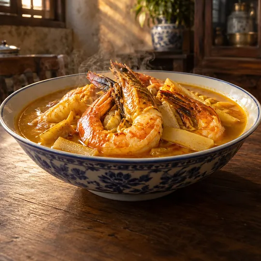 แกงส้มกุ้งกุลาดำหยวกกล้วย