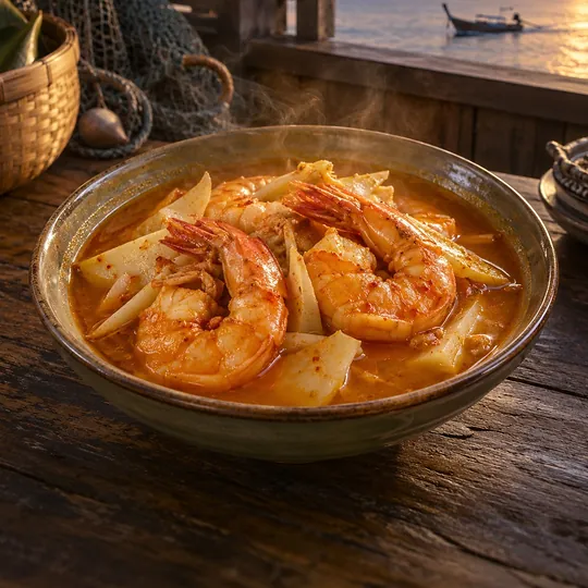 แกงส้มกุ้งกุลาดำหน่อไม้ดอง