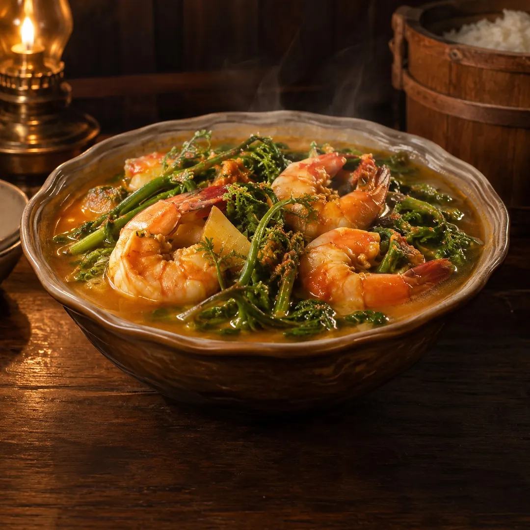 แกงส้มกุ้งกุลาดำผักกูด อาหารภูเก็ต