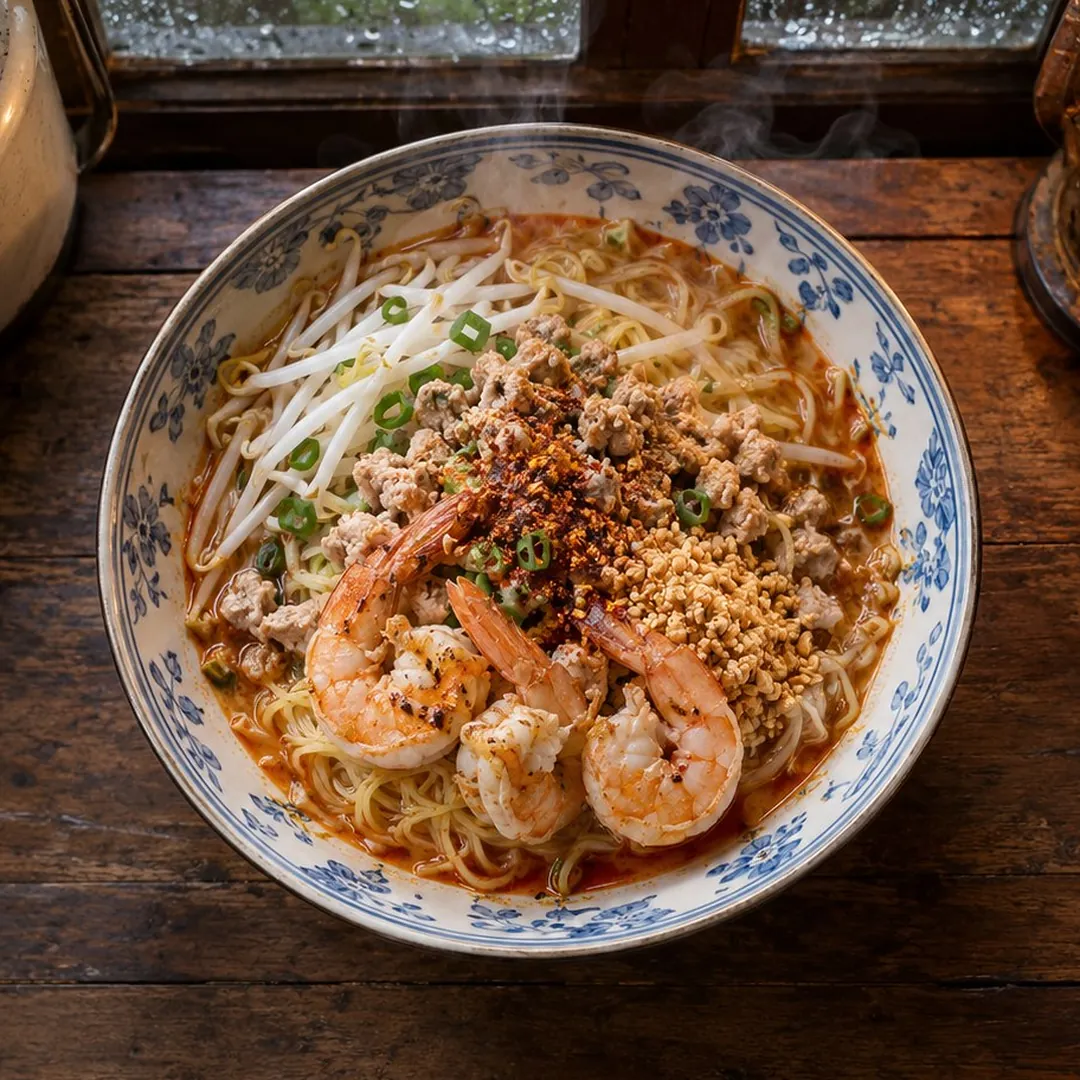 บะหมี่กุ้งแห้งต้มยำสไตล์ภูเก็ต อาหารภูเก็ต