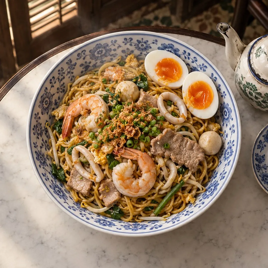 หมี่ฮกเกี้ยนแห้งไข่ยางมะตูม อาหารภูเก็ต
