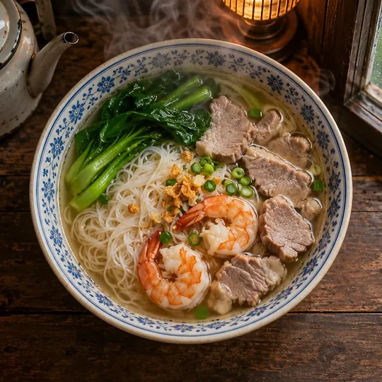 หมี่เช้กน้ำซุปกุ้ง