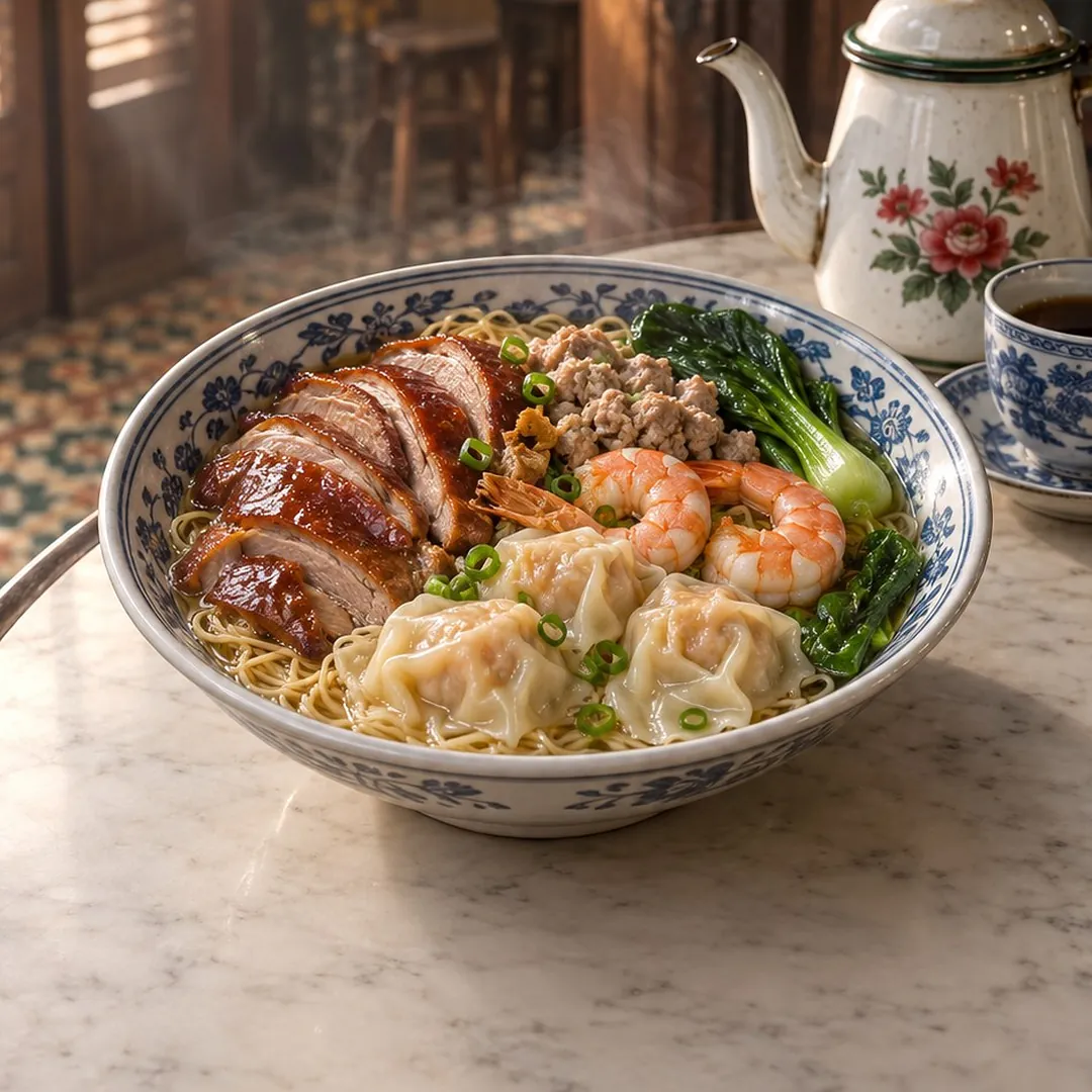 บะหมี่เกี๊ยวกุ้งเป็ดย่างภูเก็ต อาหารภูเก็ต