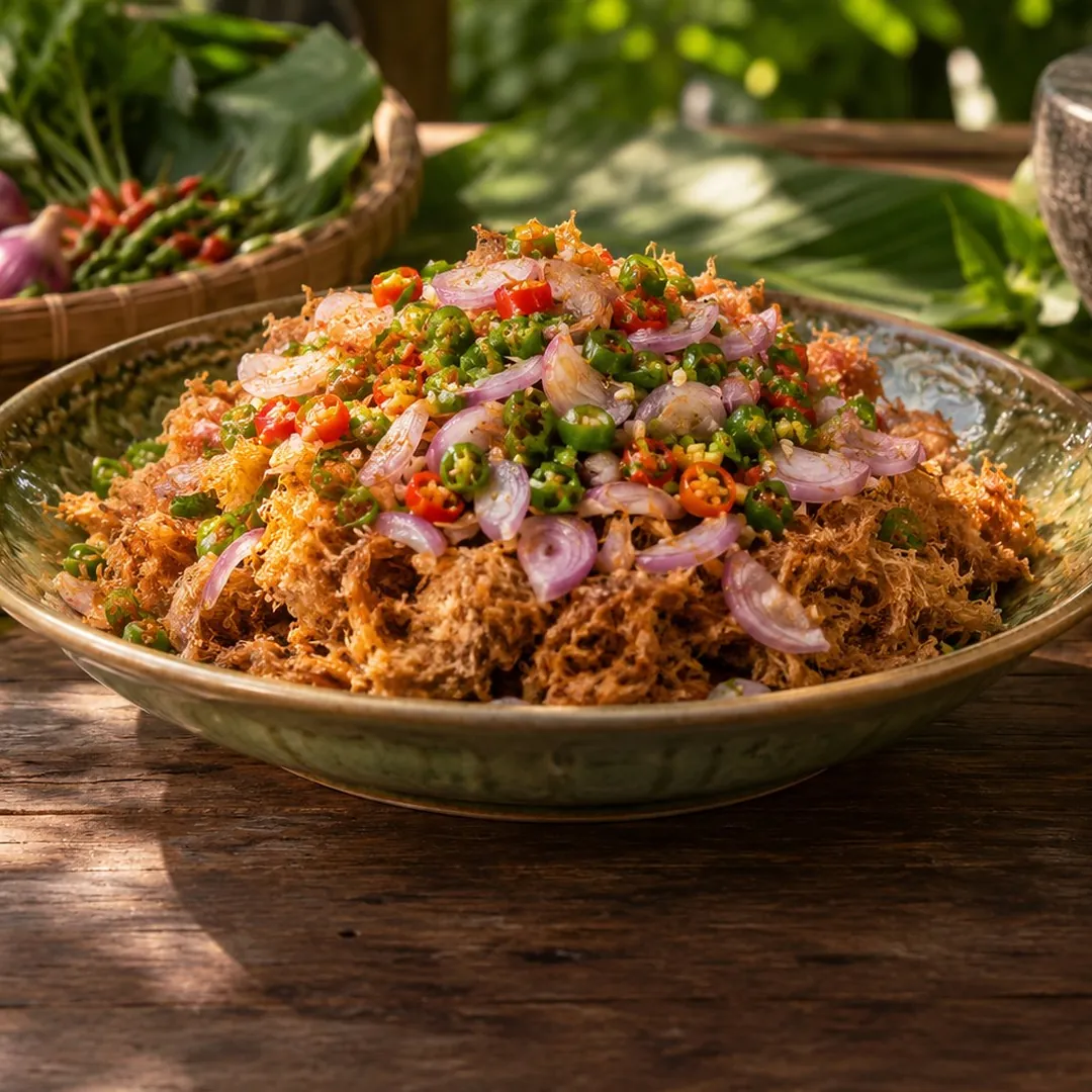 ยำปลาดุกฟูแบบร้านพื้นเมืองภูเก็ต อาหารภูเก็ต