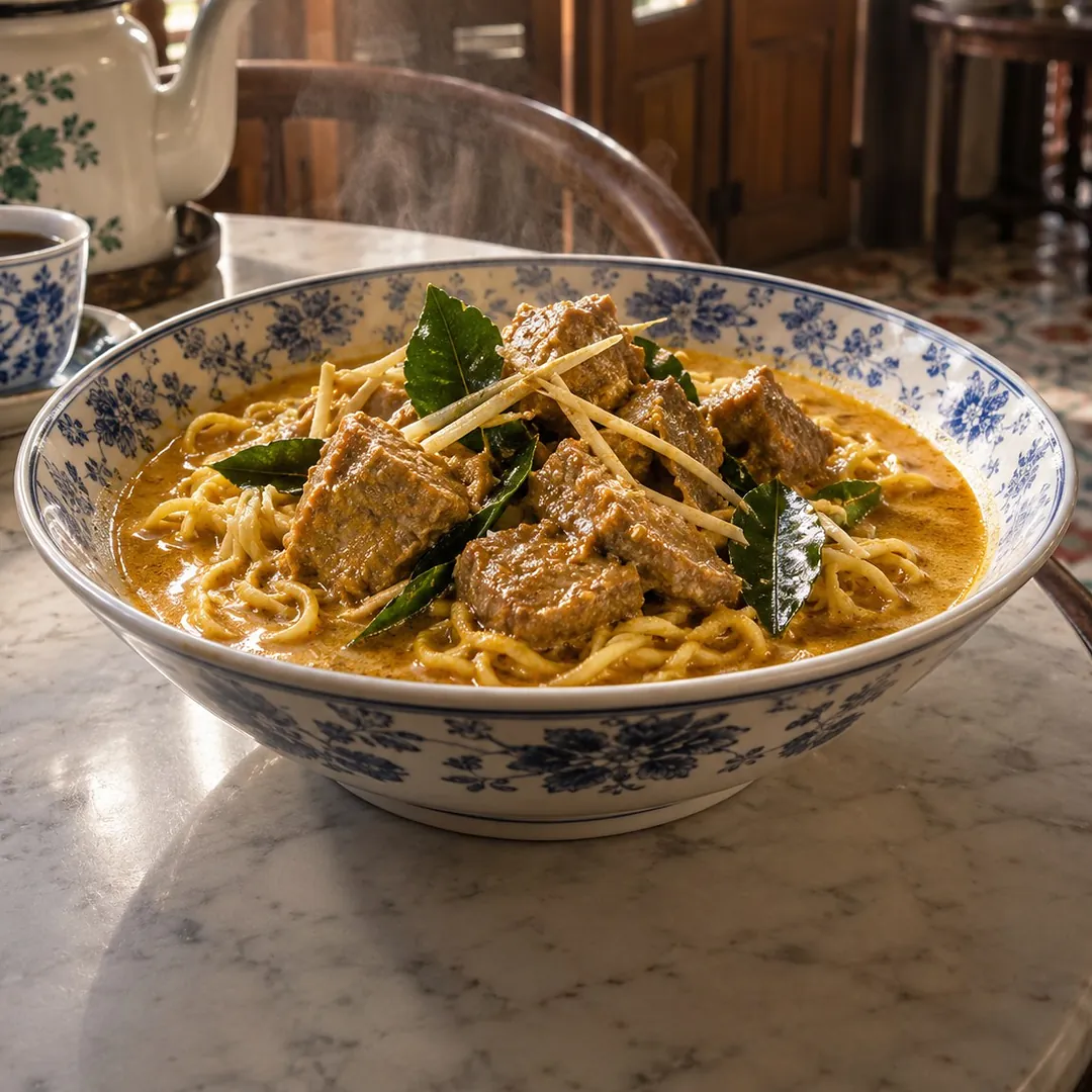 บะหมี่แกงหมูป่าแบบภูเก็ต อาหารภูเก็ต