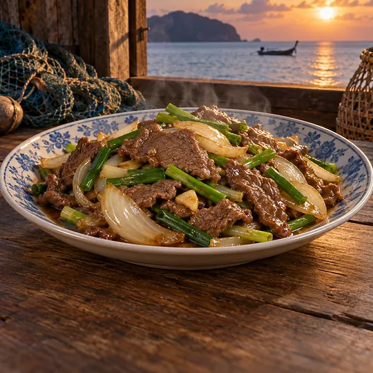 เนื้อสะโพกผัดน้ำมันหอย
