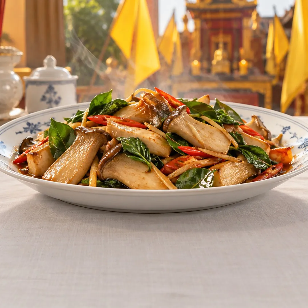 เห็ดออรินจิผัดฉ่าเจภูเก็ต อาหารภูเก็ต