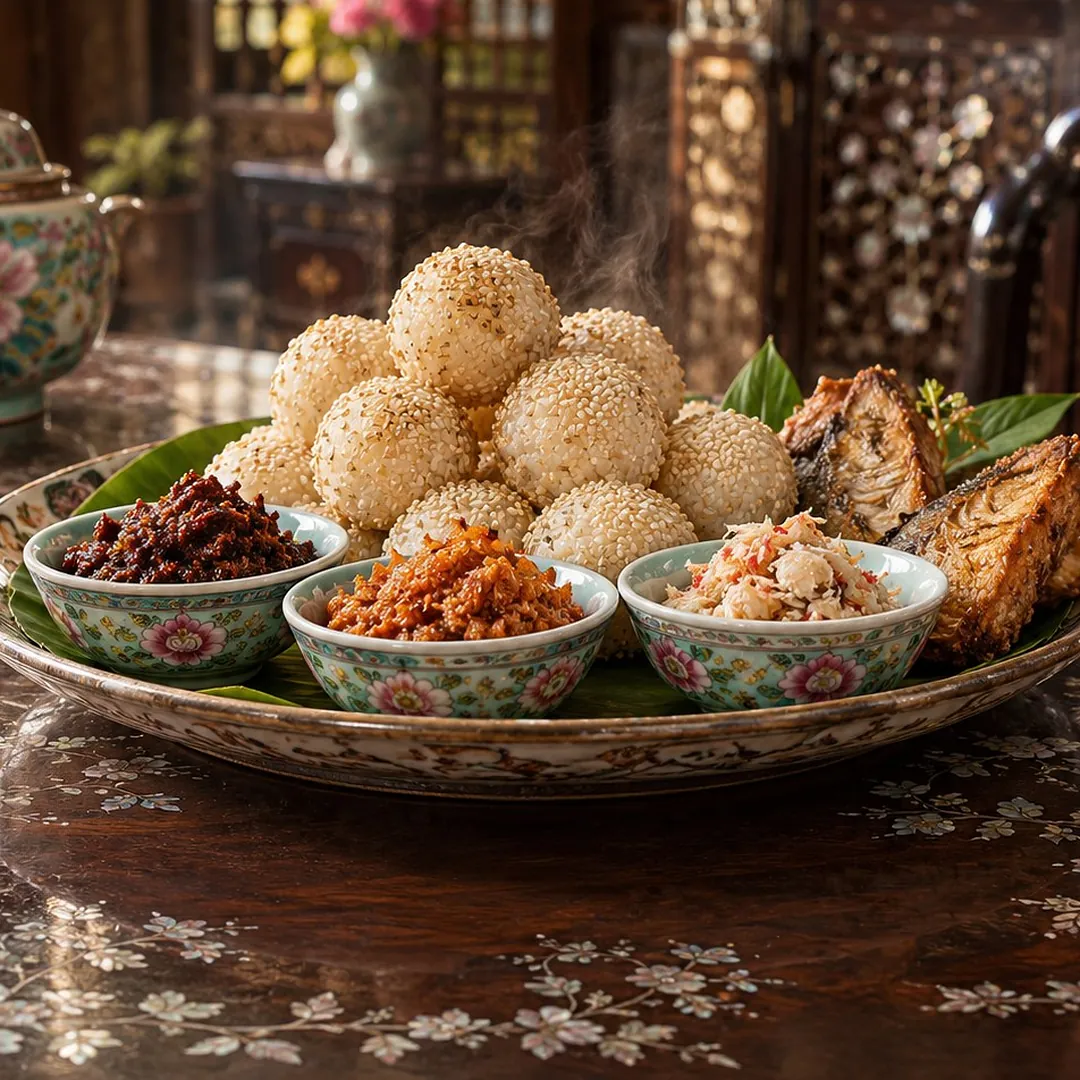 ข้าวปั้นน้ำพริกแบบบาบ๋าภูเก็ต อาหารภูเก็ต
